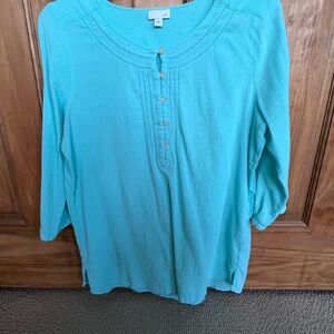 J. Jill Turquoise Button-Paneled Long-Sleeve Top